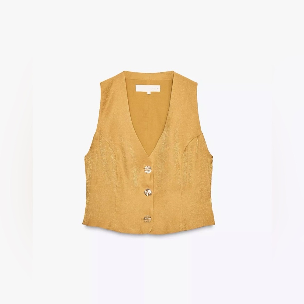 NWT Zara Gold Buttoned Vest - Picture 3 of 3